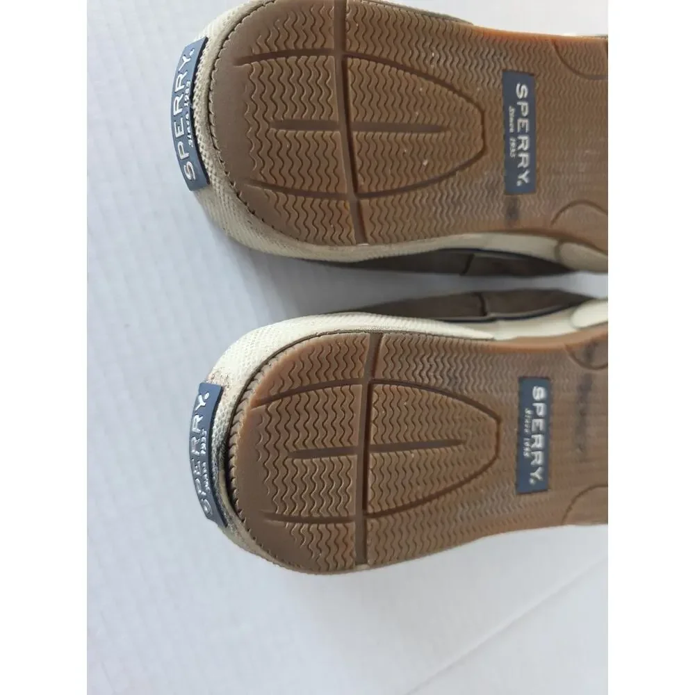SPERRY Men‎ Boat Shoe Chocolate Color Canvas Tie Closure Sz. 10.5